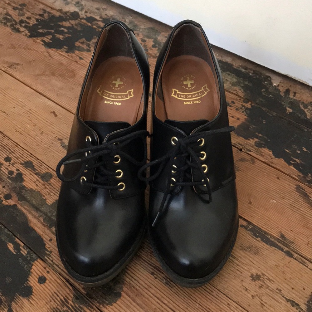 Dr. Martens Black Leather Flats with Lace-Up Design